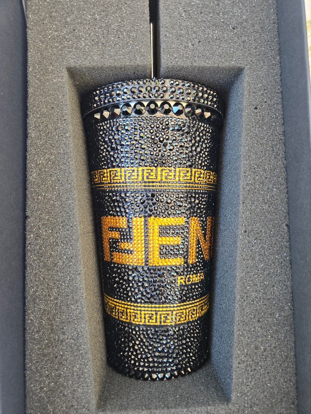 FENDACE Black & Gold Studded Tumbler - RARE COLLECTOR'S PIECE